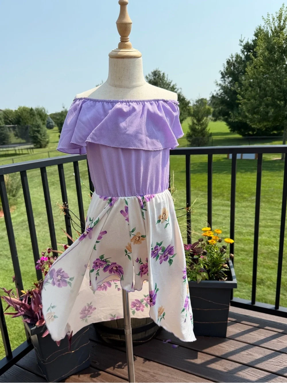Girls Size 8 Purple Floral Off Shoulder High Low Dress